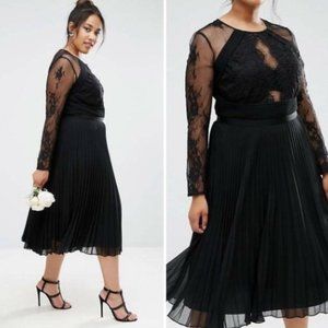 ASOS Curve Pretty Lace Eyelash Pleated Midi Dress